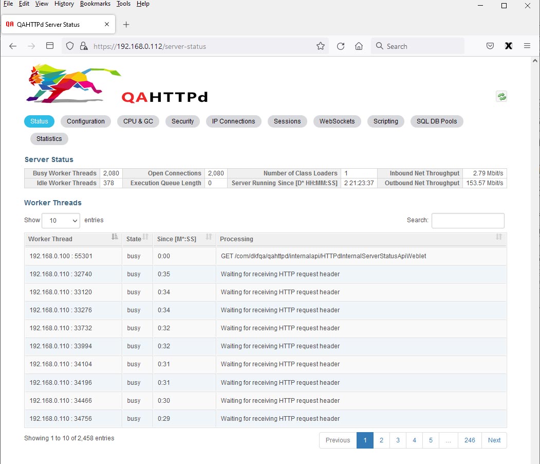 self-tuning QAHTTPd Worker Thread Pool during Test Execution