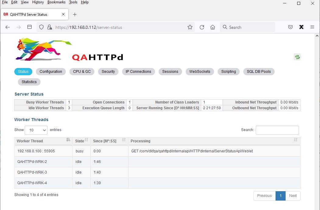 self-tuning QAHTTPd Worker Thread Pool after Test Execution